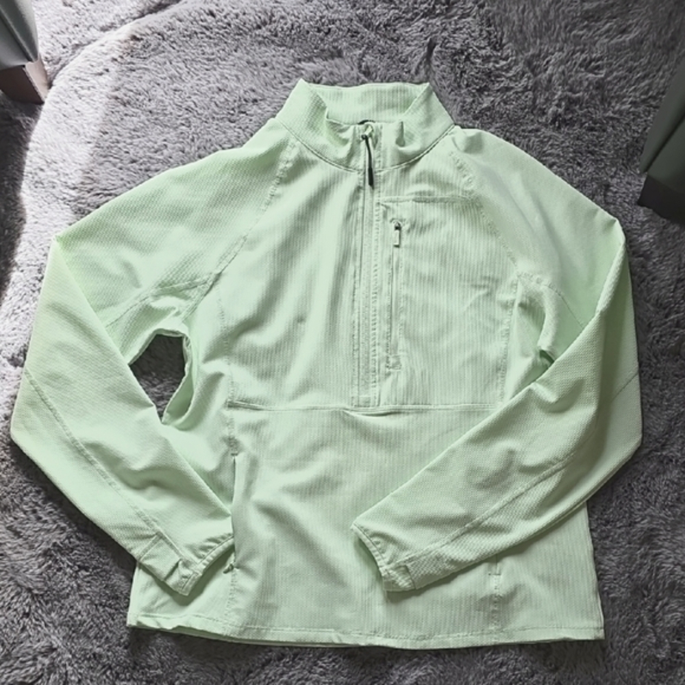 Bass Outdoor Jacquard Half-Zip Mock-Neck Top Coat Green Large